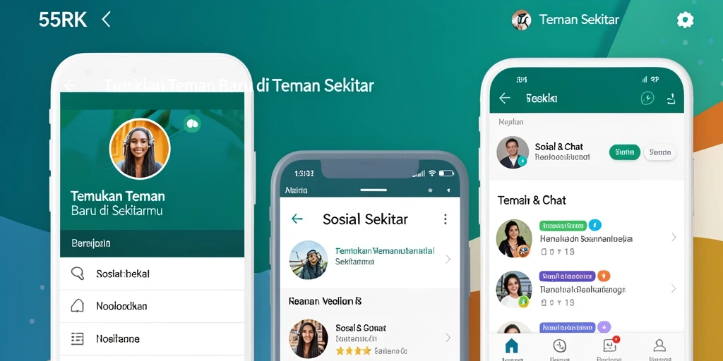 Screenshot antarmuka 55RK menampilkan fitur pencarian teman yang menarik.