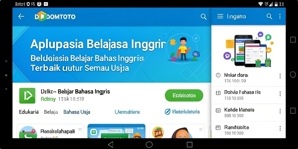 Antarmuka aplikasi DOMTOTO yang menarik dan interaktif untuk belajar bahasa Inggris.