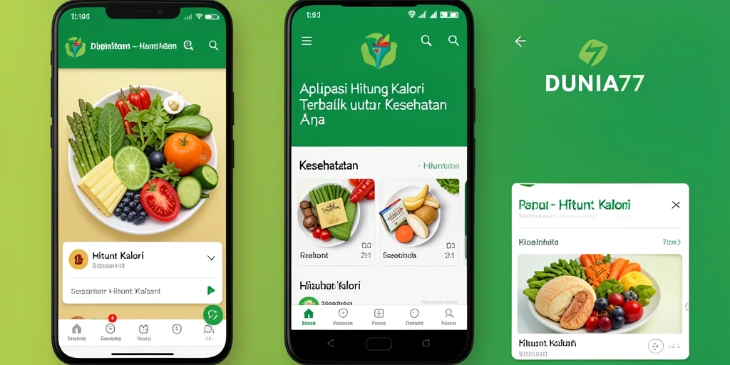 Antarmuka pengguna DUNIA77 untuk menghitung kalori yang efisien.