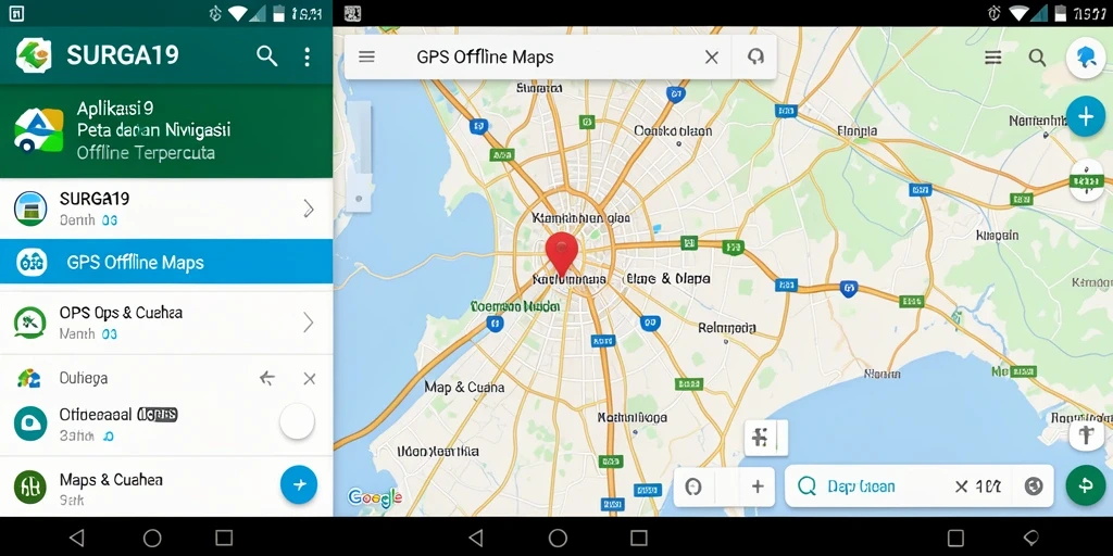 Tampilan antarmuka aplikasi SURGA19 dengan fungsi GPS Offline Maps.