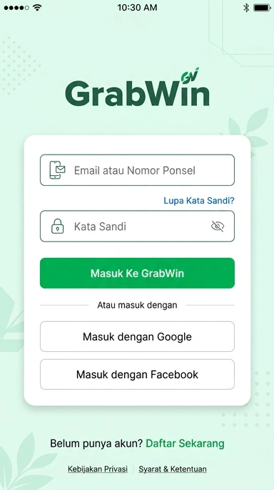 Tampilan halaman login grabwin